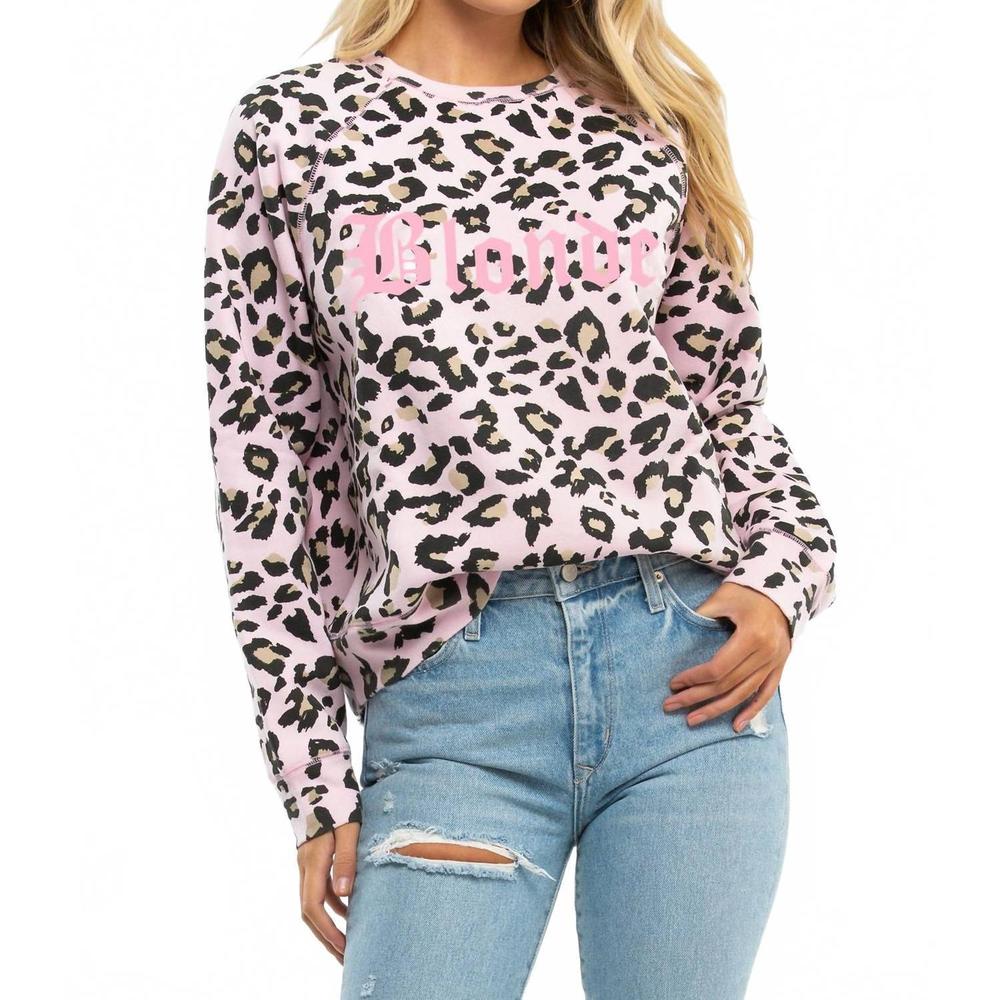 NEW BRUNETTE THE LABEL blonde middle sister crewneck sweatshirt in pink leopard